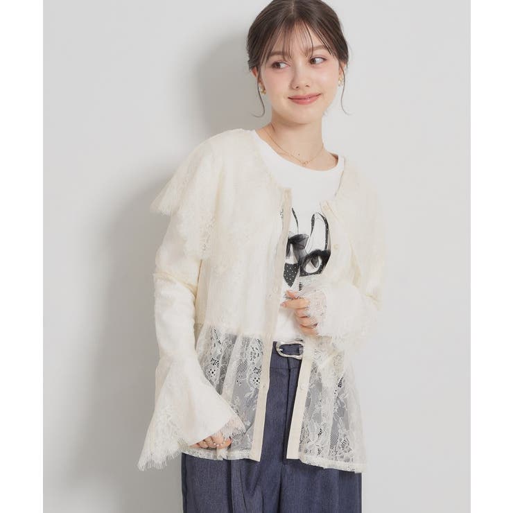 アイボリー(004) | スカラップレースブラウス | Couture brooch