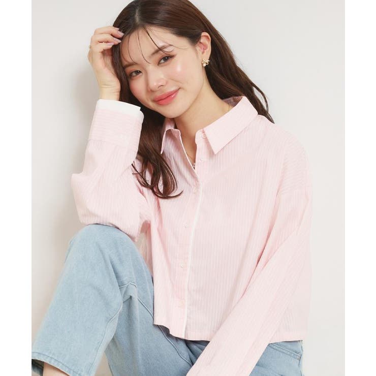 ライトピンク(070) | 配色ストライプショートシャツ | Couture brooch
