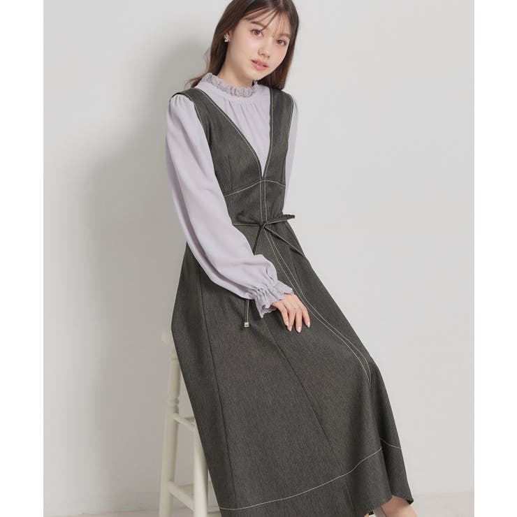 ブラック(019) | 【洗える】デニムライク細リボンジャンスカ | Couture brooch