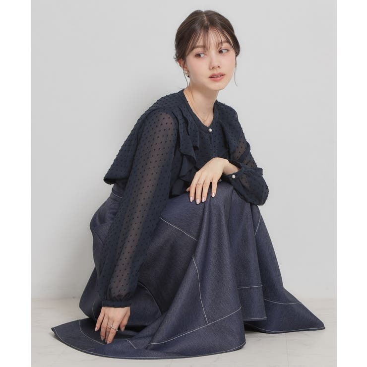 【洗える】デニムライク細リボンスカート | Couture brooch | 詳細画像9 