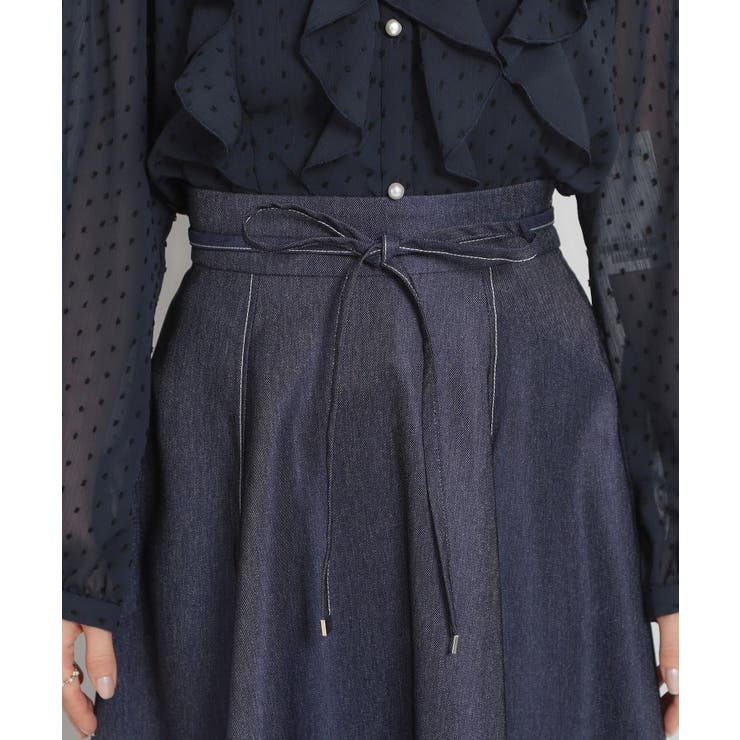 【洗える】デニムライク細リボンスカート | Couture brooch | 詳細画像18 