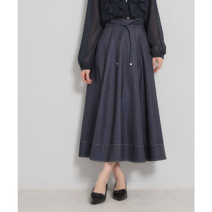 ネイビー(094) | 【洗える】デニムライク細リボンスカート | Couture brooch