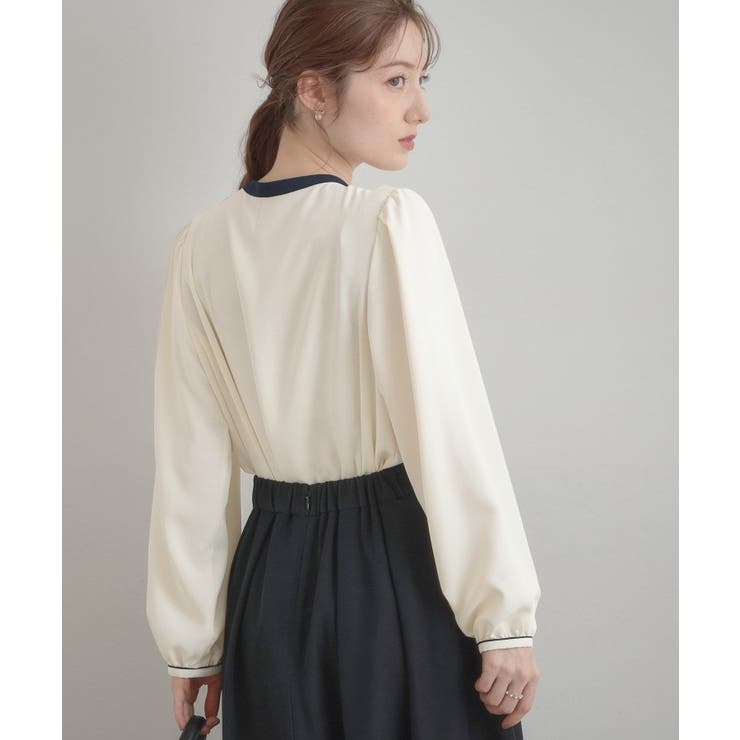 【洗える・ハレの日・通勤】配色 細リボンタイ ブラウス | Couture brooch | 詳細画像6 