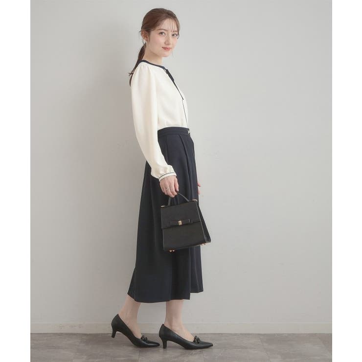 【洗える・ハレの日・通勤】配色 細リボンタイ ブラウス | Couture brooch | 詳細画像2 