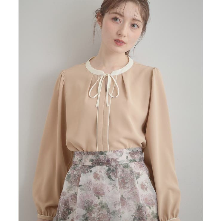 【洗える・ハレの日・通勤】配色 細リボンタイ ブラウス | Couture brooch | 詳細画像24 