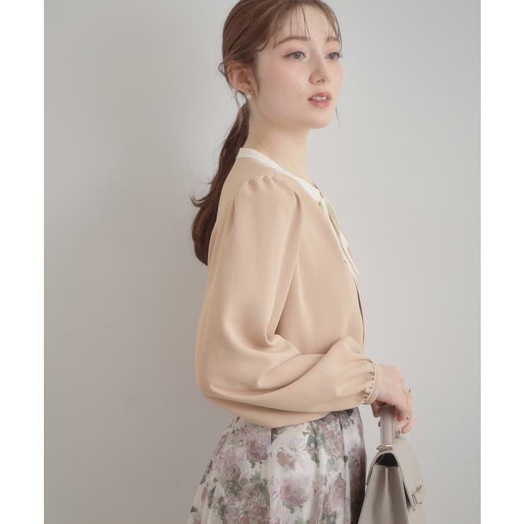 【洗える・ハレの日・通勤】配色 細リボンタイ ブラウス | Couture brooch | 詳細画像25 