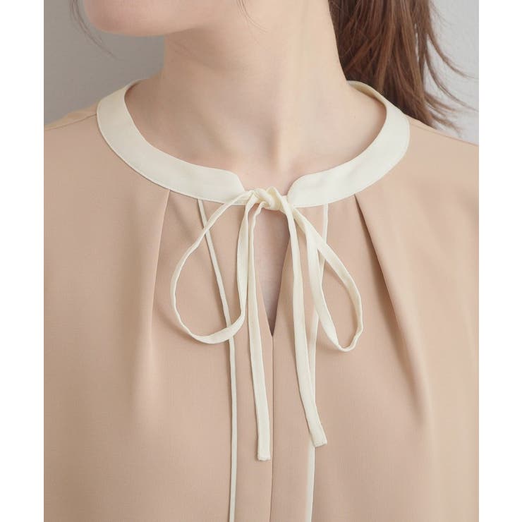 【洗える・ハレの日・通勤】配色 細リボンタイ ブラウス | Couture brooch | 詳細画像34 