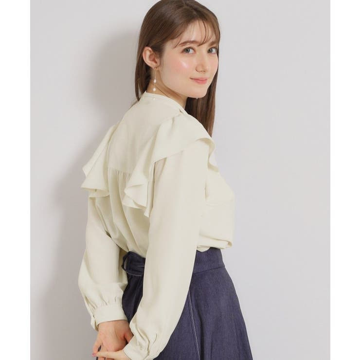 【洗える・リボン取り外し可】フリルジョーゼットブラウス | Couture brooch | 詳細画像7 