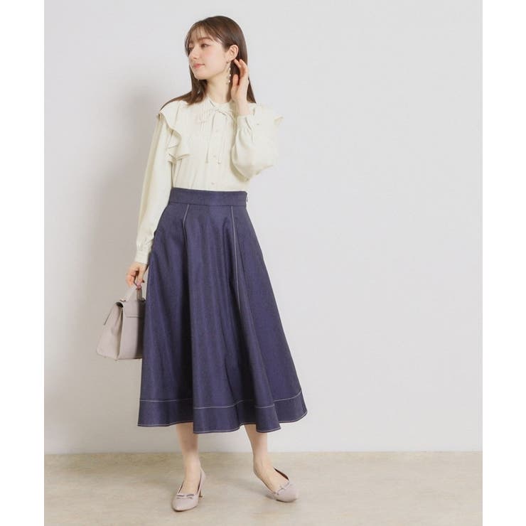 【洗える・リボン取り外し可】フリルジョーゼットブラウス | Couture brooch | 詳細画像1 