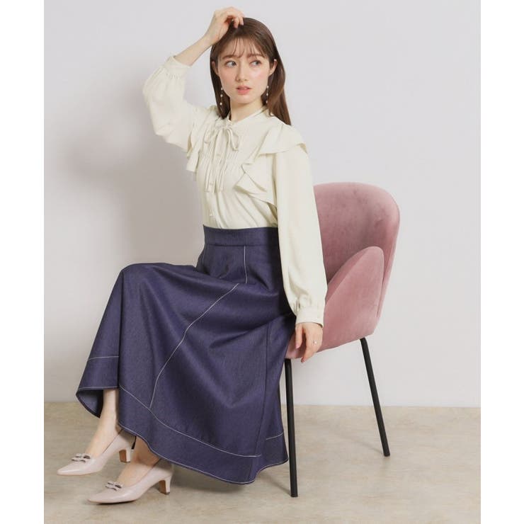 【洗える・リボン取り外し可】フリルジョーゼットブラウス | Couture brooch | 詳細画像3 