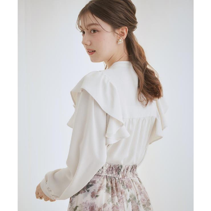 【洗える・リボン取り外し可】フリルジョーゼットブラウス | Couture brooch | 詳細画像12 