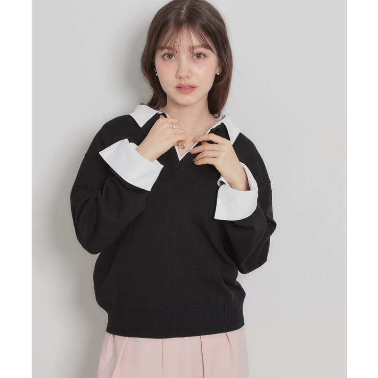 ブラック(019) | 布帛ドッキングプルオーバー | Couture brooch