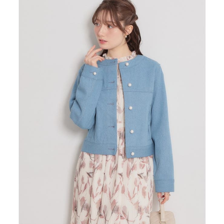 【洗える・綿100％】パール調ボタン デニムジャケット | Couture brooch | 詳細画像4 