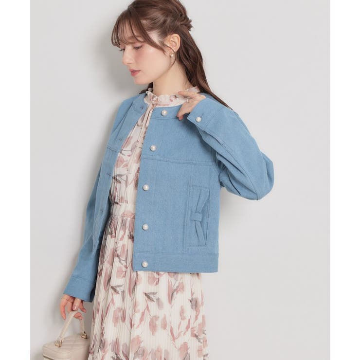 【洗える・綿100％】パール調ボタン デニムジャケット | Couture brooch | 詳細画像5 