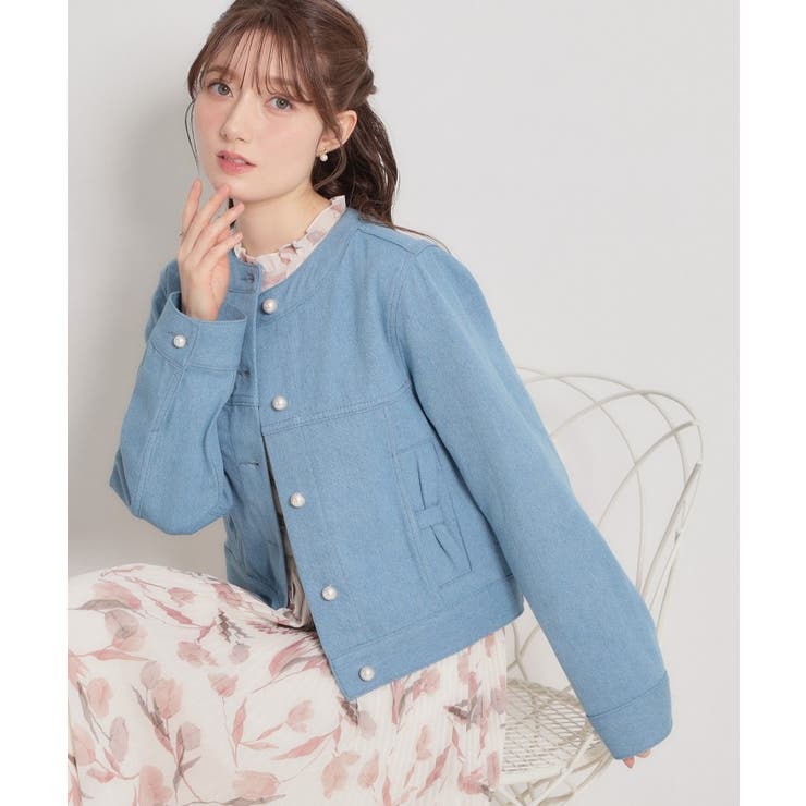 【洗える・綿100％】パール調ボタン デニムジャケット | Couture brooch | 詳細画像3 