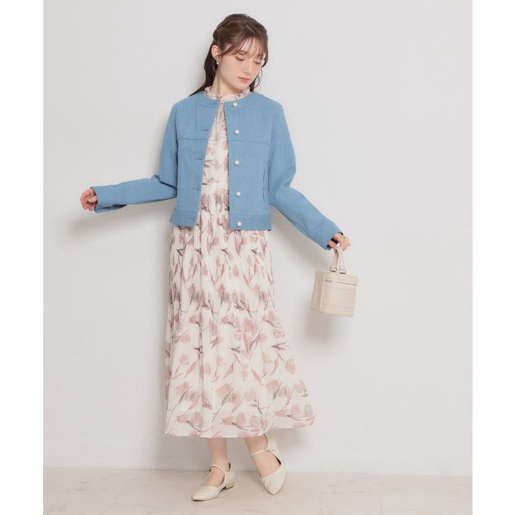 【洗える・綿100％】パール調ボタン デニムジャケット | Couture brooch | 詳細画像1 