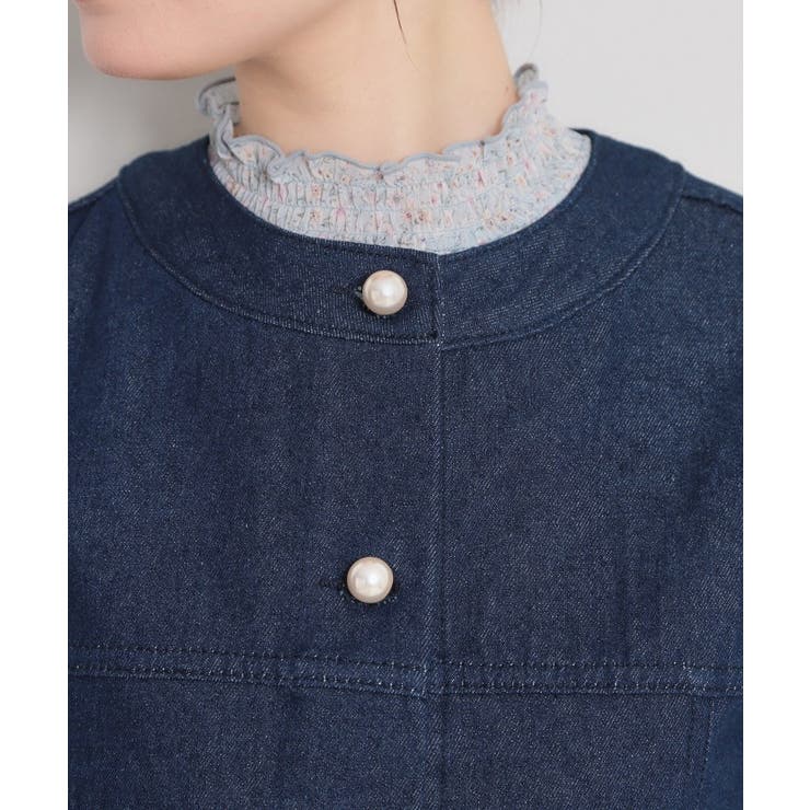 【洗える・綿100％】パール調ボタン デニムジャケット | Couture brooch | 詳細画像29 