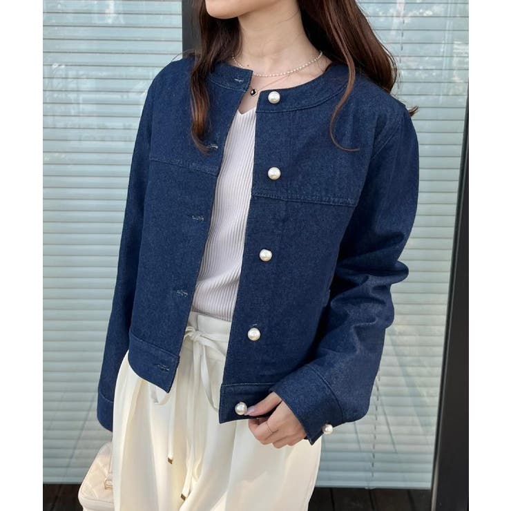 【洗える・綿100％】パール調ボタン デニムジャケット | Couture brooch | 詳細画像21 