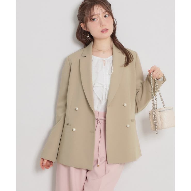 【洗える・ハレの日・通勤】パール調ボタン テーラードジャケット | Couture brooch | 詳細画像4 