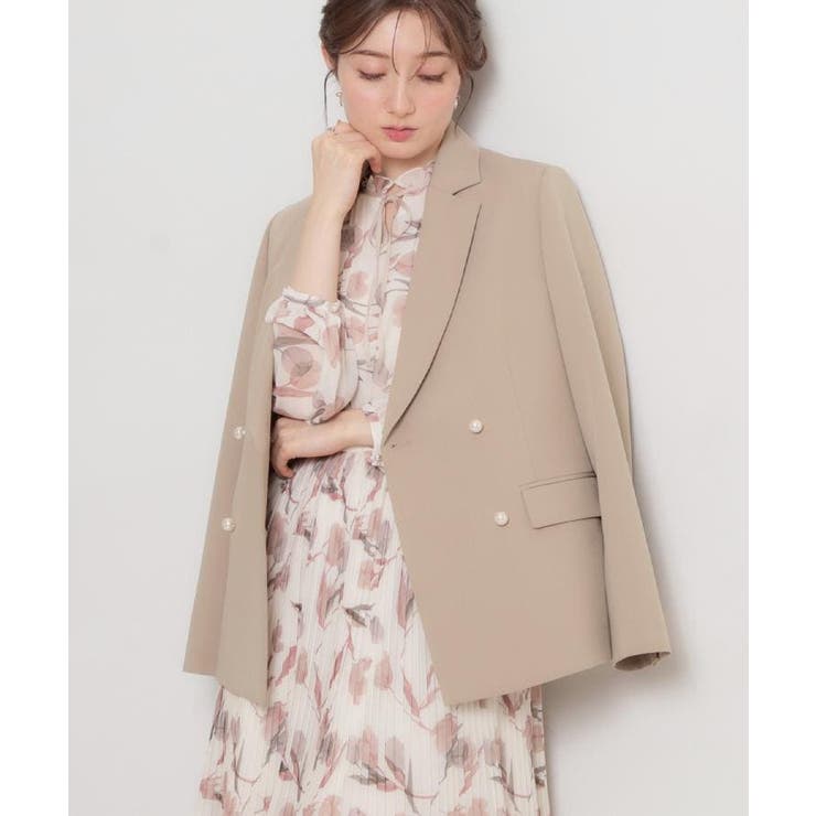 ベージュ(052) | 【洗える・ハレの日・通勤】パール調ボタン テーラードジャケット | Couture brooch