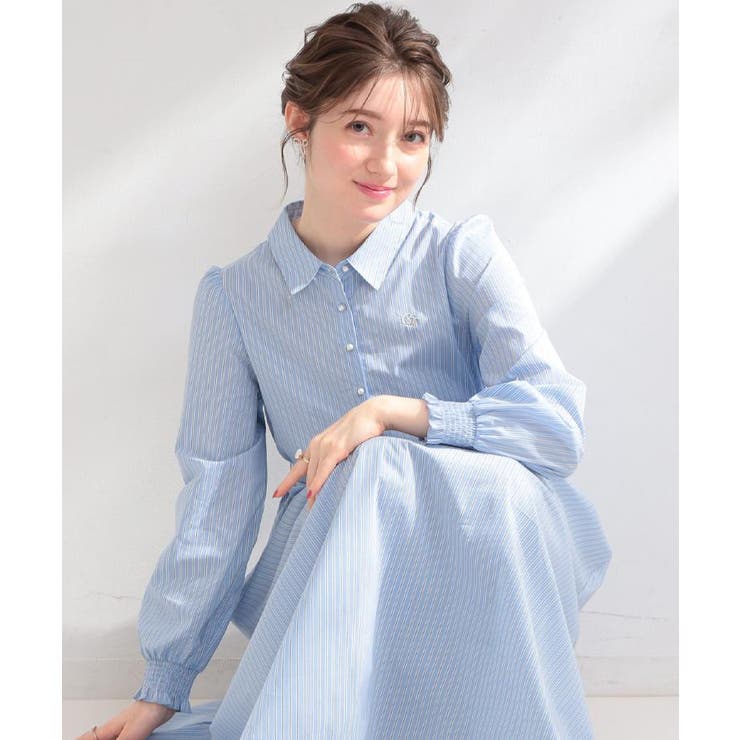 ブルー(391) | 【洗える】ロゴエンブロ シャツワンピース | Couture brooch