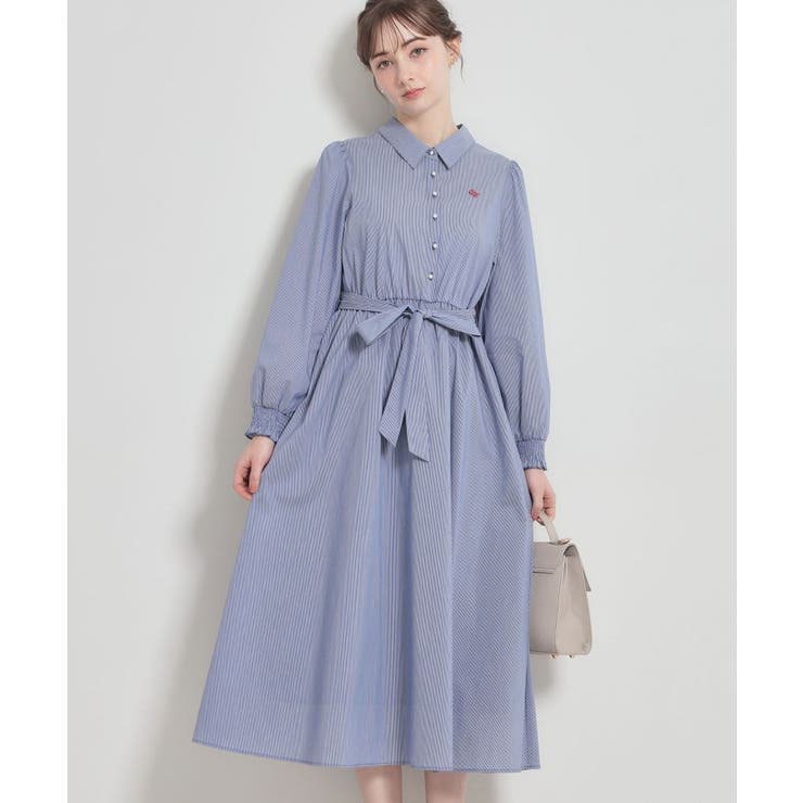 ブルー(392) | 【洗える】ロゴエンブロ シャツワンピース | Couture brooch