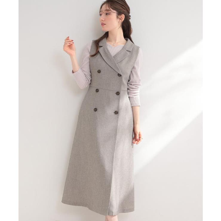 ベージュ(052) | 【通勤】リネンライク ジレにもなるジャンスカ | Couture brooch