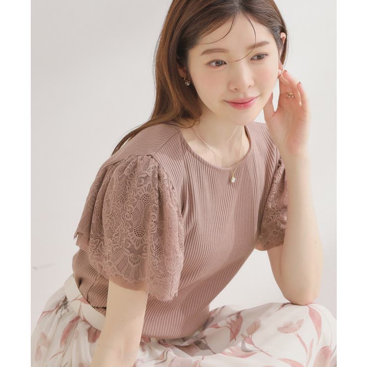 ピンク(071) | 【洗える】袖レース テレコトップス | Couture brooch