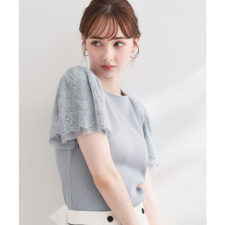 サックスブルー(090) | 【洗える】袖レース テレコトップス | Couture brooch