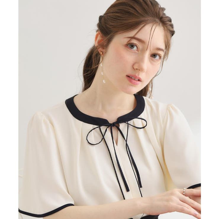 【洗濯機可】配色パイピング ブラウス | Couture brooch | 詳細画像11 