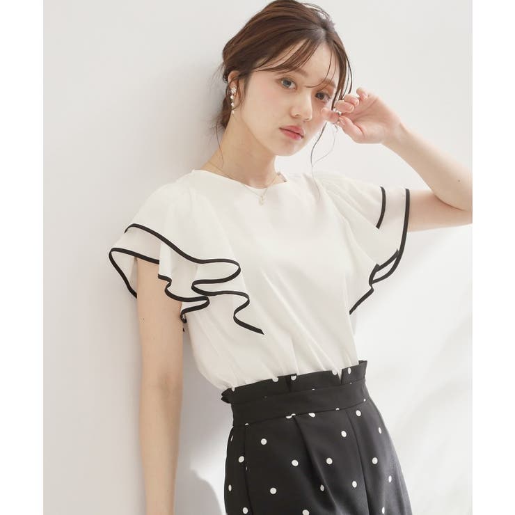 オフホワイト(503) | 【接触冷感・UVカット・洗える】ラッフル フレアスリーブ トップス | Couture brooch
