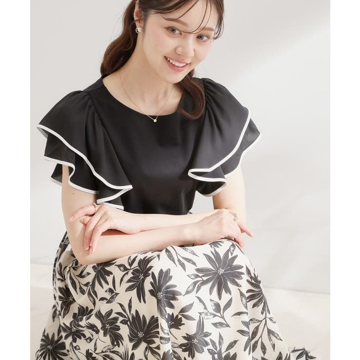 ブラック(519) | 【接触冷感・UVカット・洗える】ラッフル フレアスリーブ トップス | Couture brooch