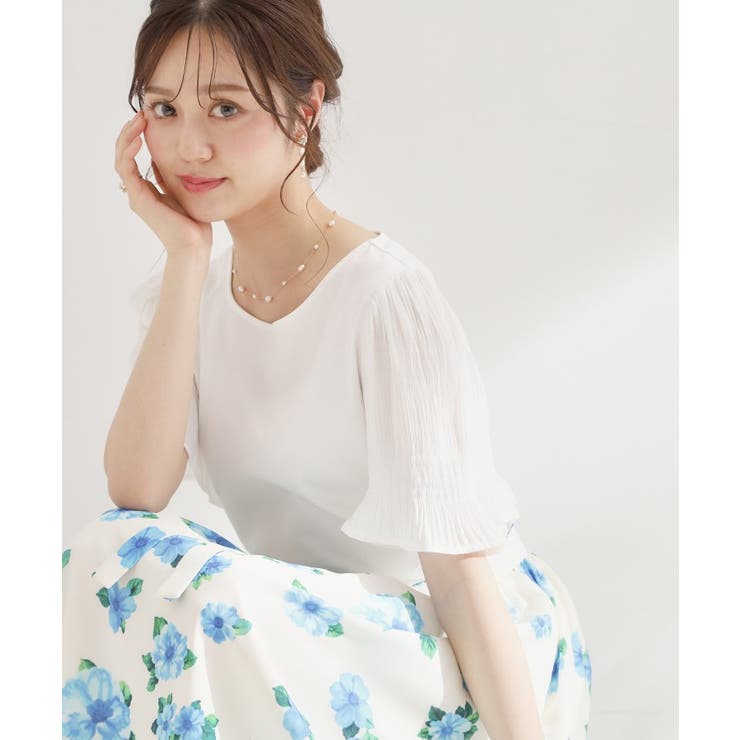 オフホワイト(003) | 【接触冷感・UVカット・洗える】マジョリカプリーツ スリーブ トップス | Couture brooch