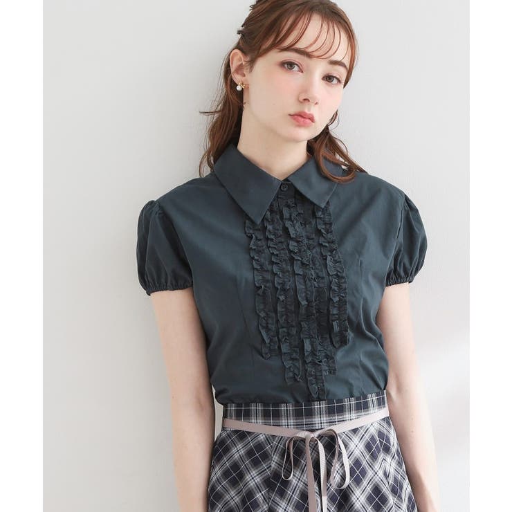ネイビー(094) | フリルパフスリーブブラウス | Couture brooch