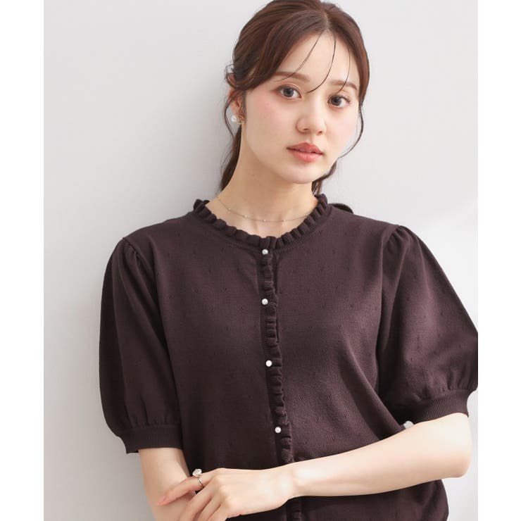 【洗える】透かし編み 半袖フリルカーデ | Couture brooch | 詳細画像19 