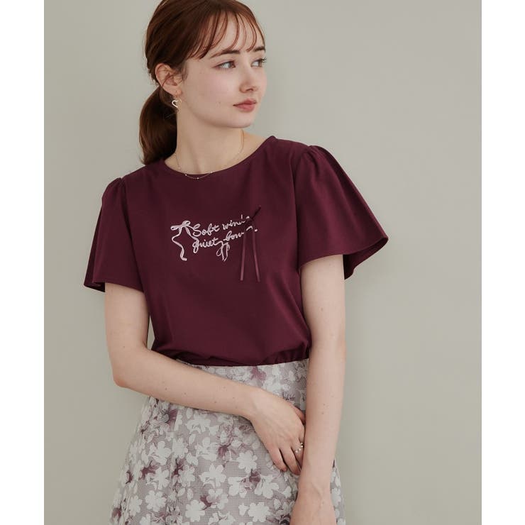 ボルドー(164) | リボンロゴTシャツ | Couture brooch