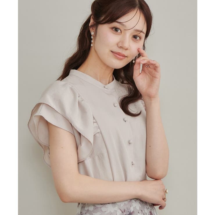 ピンクベージュ(053) | 【さらっと軽い】ラッフルスリーブ ブラウス【洗濯機可】 | Couture brooch