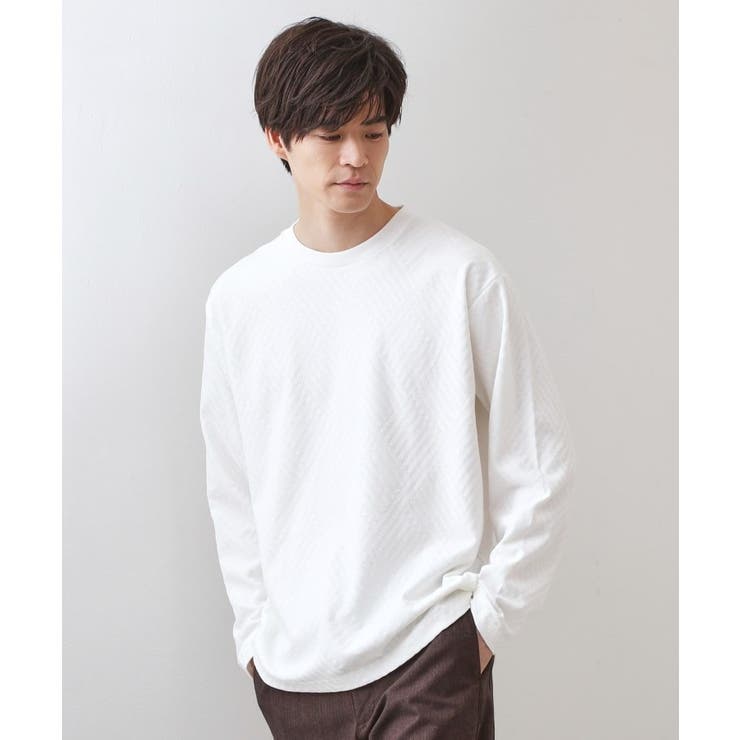オフホワイト(003) | リンクスジャカード長袖Tシャツ【サスティナブル素材使用/洗濯機OK】 | THE SHOP TK