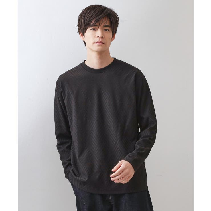 ブラック(019) | リンクスジャカード長袖Tシャツ【サスティナブル素材使用/洗濯機OK】 | THE SHOP TK