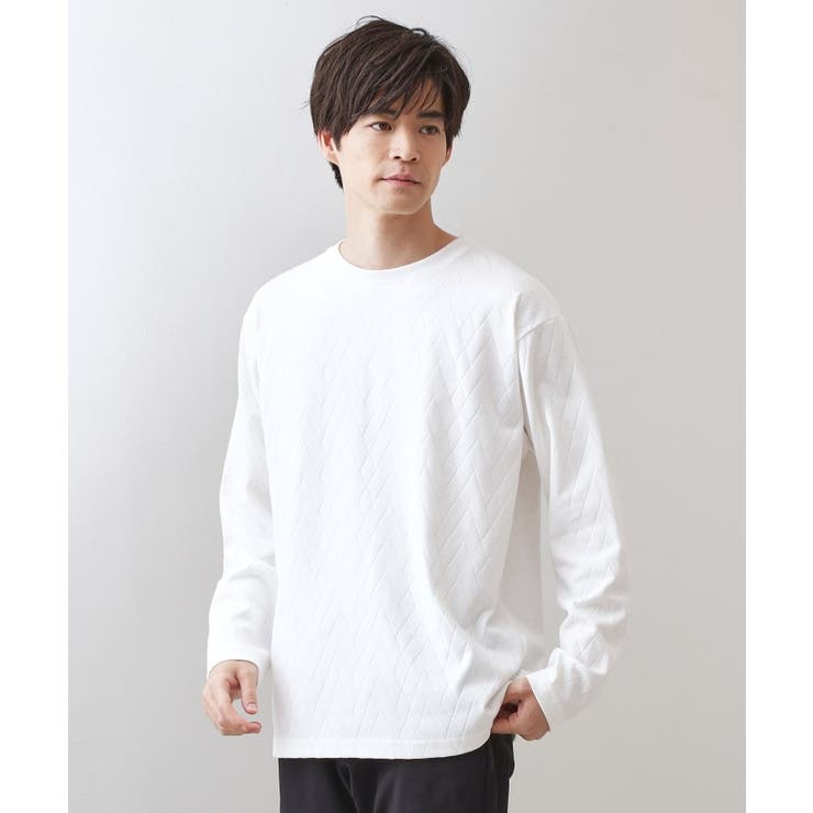 オフホワイト(003) | リンクスジオメトリック長袖Tシャツ【サスティナブル素材使用/洗濯機OK】 | THE SHOP TK