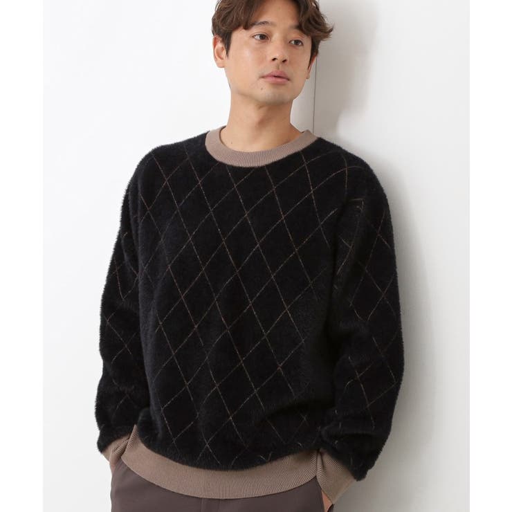 ブラック(219) | 【ふんわり心地いい肌触り】 ダイヤ柄シャギーニット | THE SHOP TK