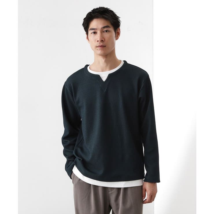 【一枚でコーディネートが完成！】レイヤード風キーネック長袖Tシャツ 洗濯機OK | THE SHOP TK | 詳細画像1 