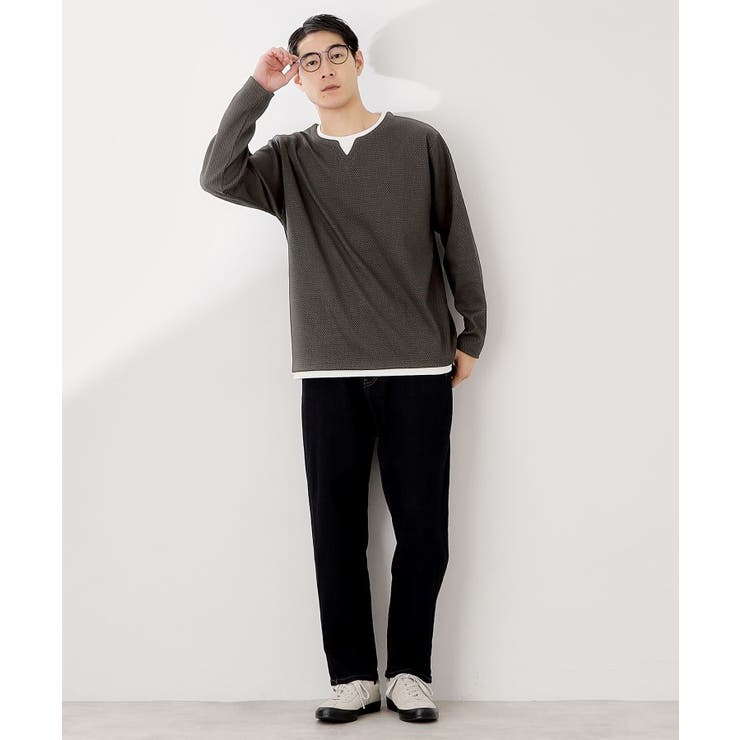 【一枚でコーディネートが完成！】レイヤード風キーネック長袖Tシャツ 洗濯機OK | THE SHOP TK | 詳細画像7 