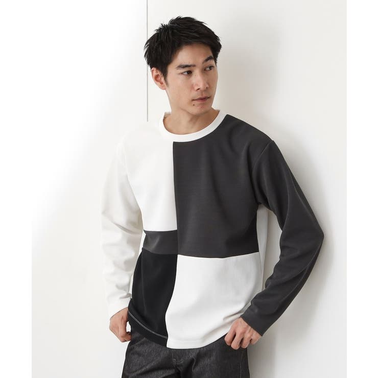 オフホワイト(003) | 【一枚で着映える】パターンブロッキング長袖Tシャツ 洗濯機OK | THE SHOP TK
