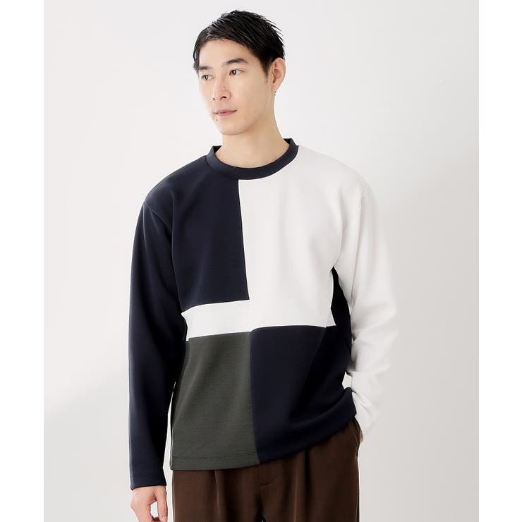 ブルー(093) | 【一枚で着映える】パターンブロッキング長袖Tシャツ 洗濯機OK | THE SHOP TK
