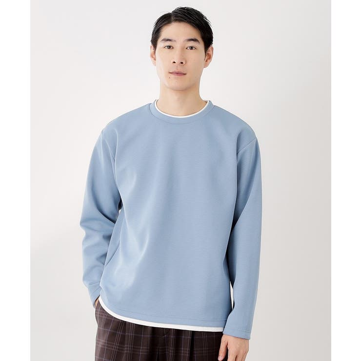 ブルー(092) | 【ラクして決まる！】レイヤード風長袖Tシャツ 洗濯機OK | THE SHOP TK