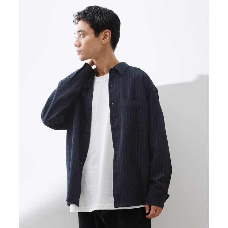 ネイビー(394) | ダブルポケットストライプ長袖シャツ 【洗濯機OK】 | THE SHOP TK