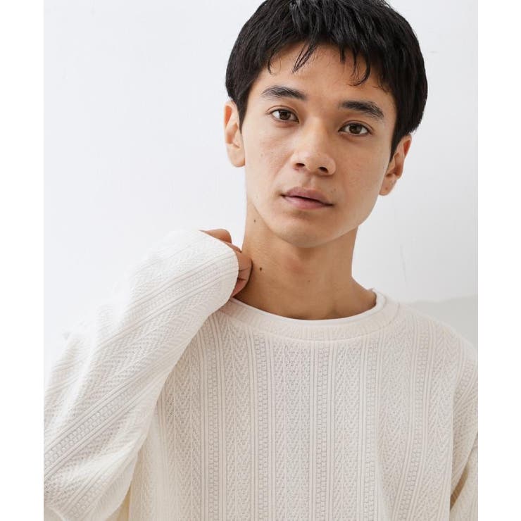 オフホワイト(003) | 【心地良い、滑らかさ】レイヤード風ケーブル ニットソー 【洗濯機OK】 | THE SHOP TK