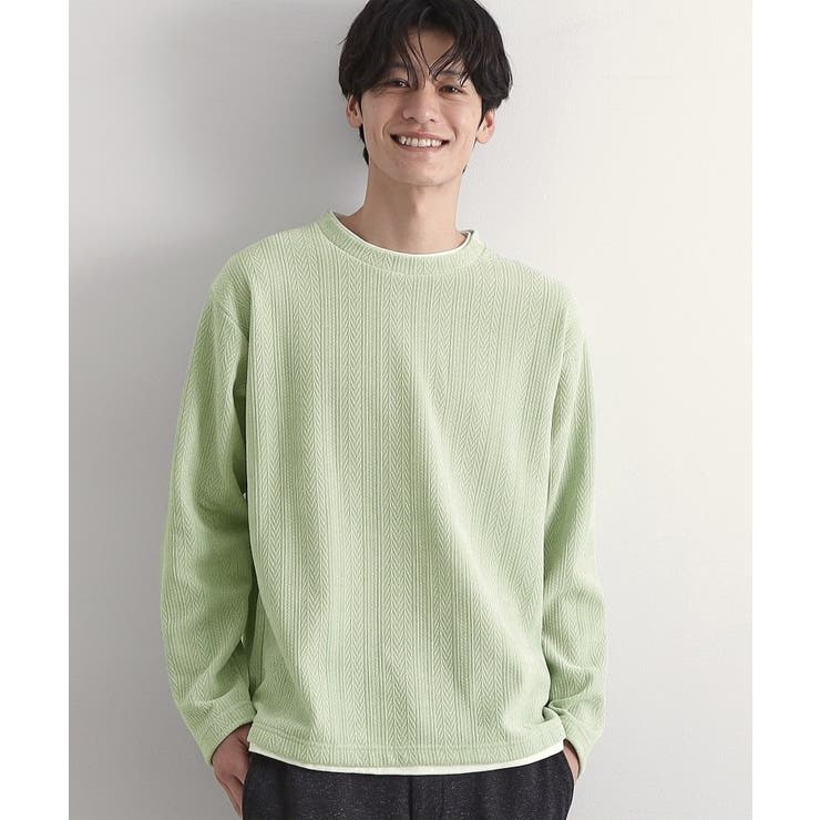 ミントグリーン(021) | 【心地良い、滑らかさ】レイヤード風ケーブル ニットソー 【洗濯機OK】 | THE SHOP TK