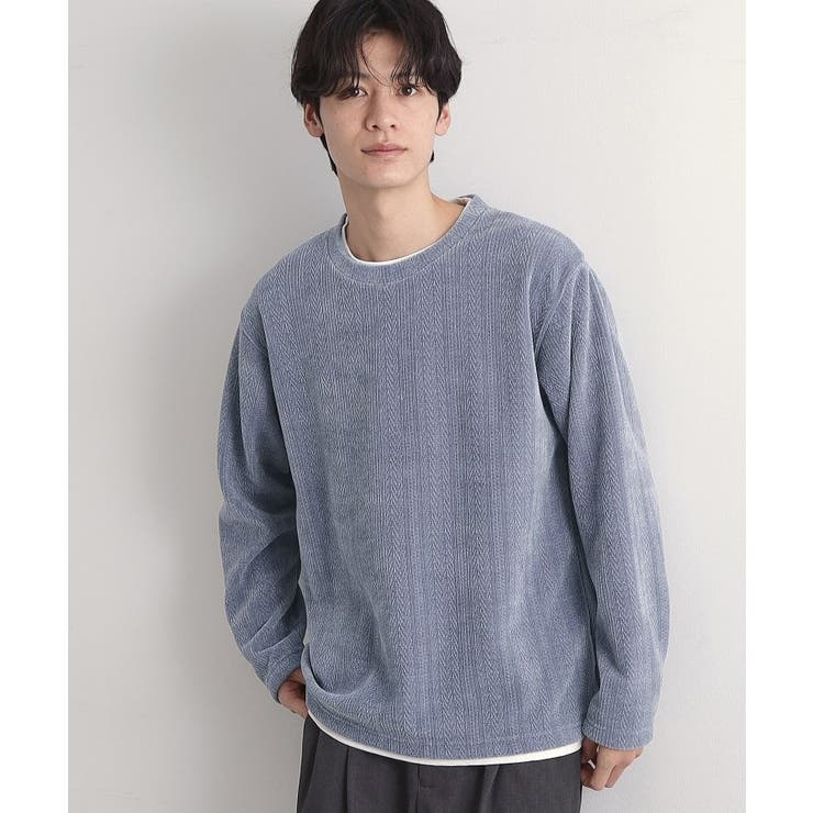 ブルー(093) | 【心地良い、滑らかさ】レイヤード風ケーブル ニットソー 【洗濯機OK】 | THE SHOP TK